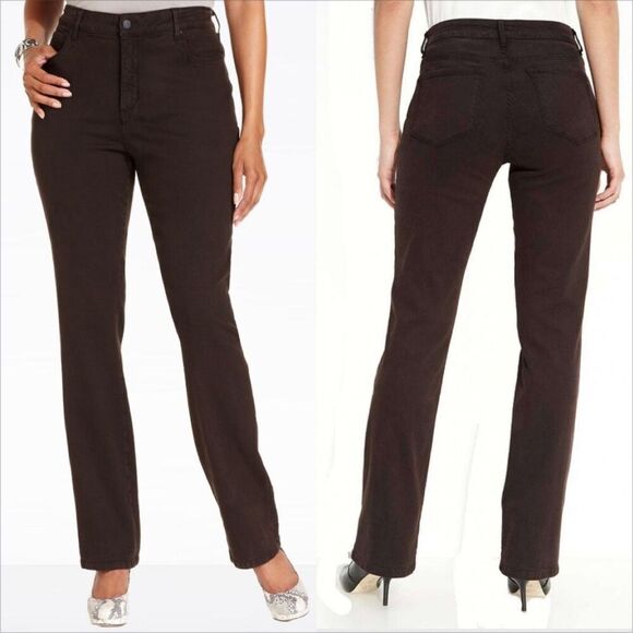 NYDJ Marilyn Straight Leg Jeans Size 18 NEW Espresso Brown Sueded Denim Stretch - Picture 1 of 9